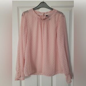 Light Pink Swiss Dot Long Sleeve Blouse Top Size Large‎